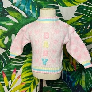 Childwise Vintage 80s Pastel Valentines Kawaii Heart Argyle “Baby” Sweater